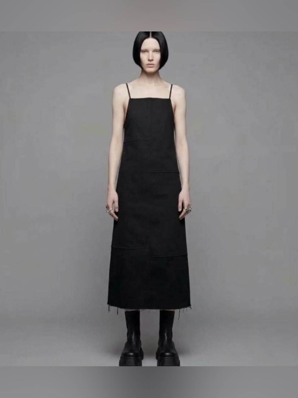 ALIKE Korea Deconstructed Distressed Raw Seam Cami Maxi Dress - Black